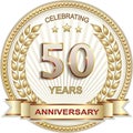 50 years anniversary vector design golden background for celebration, congratulation and birthday card, logo Royalty Free Stock Photo